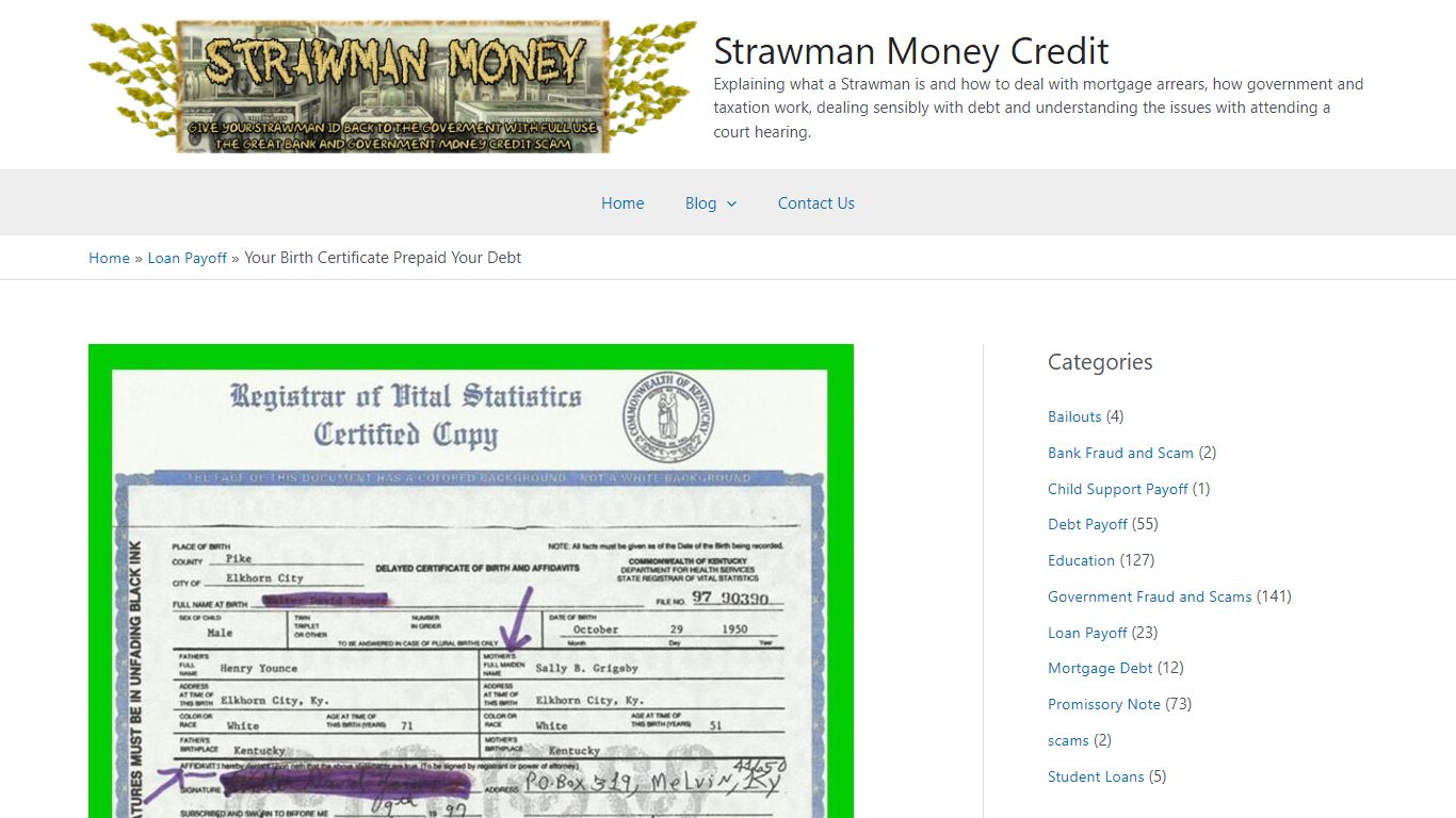 Your Birth Certificate Prepaid Your Debt - Strawman Money Credit